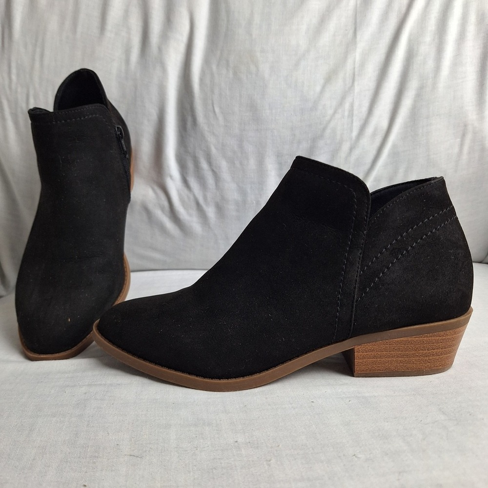 Womens Time And True Core Ankle Black 8W Shoes Faux Suede Boots‎ Low Block Heel